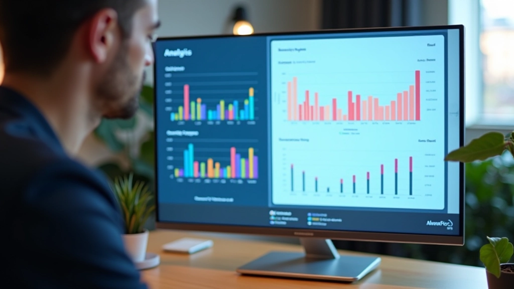 Dashboard di analittica su schermo con grafici di sessione utente, heatmap, e metriche di comportamento visualizzate in tempo reale