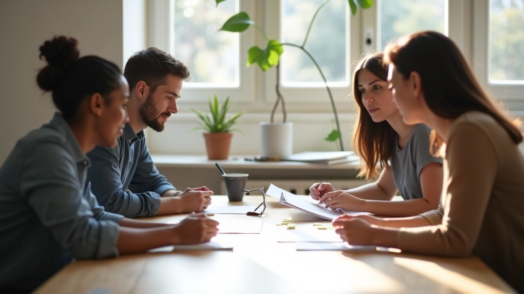 Team di ricercatori che discute i risultati di uno studio di ricerca utente attorno a un tavolo
