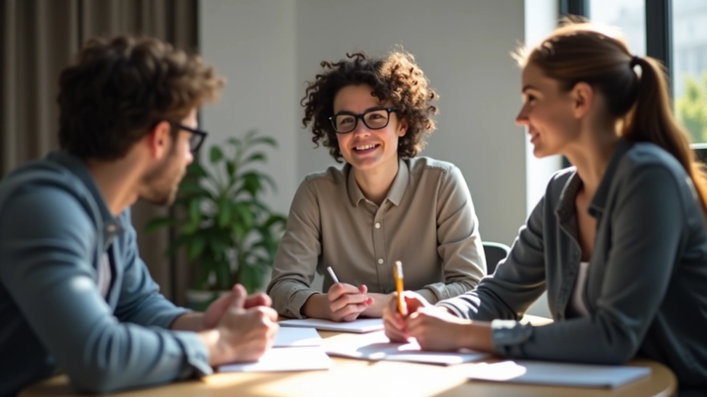 Tre partecipanti di diverse età seduti a un tavolo di ricerca durante una sessione di focus group discussione, con facilitatore che prende note